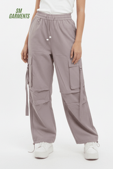 Women's Loose Fit Nylon Cargo Pant with Pocket Straps - Smgarment's